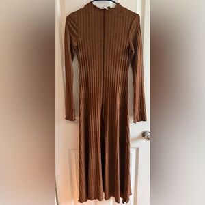 Mango Brown Ribbed Knit Dress